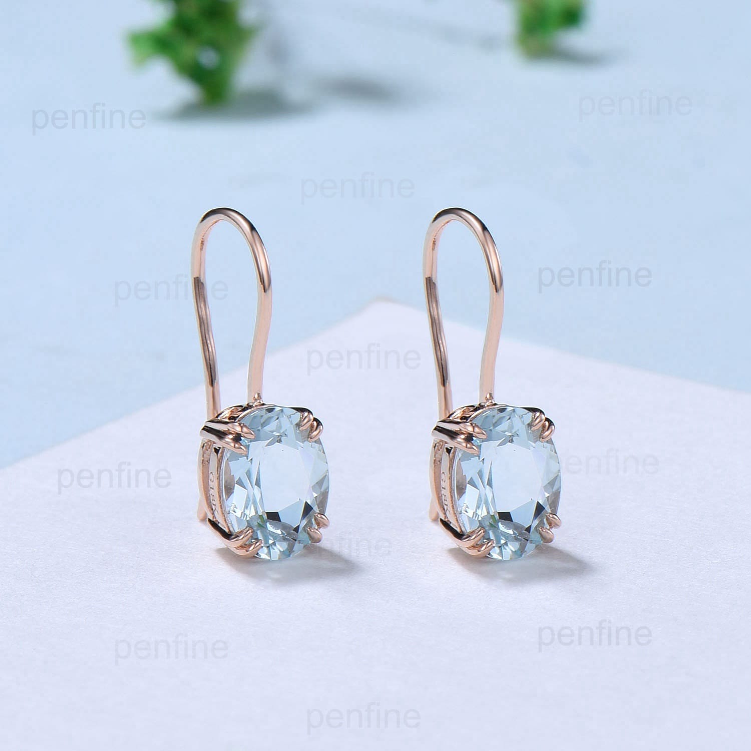 Vintage Oval Natural Aquamarine earrings Stud Earrings March birthstone Solid 14k 18k rose  gold minimalist aquamarine earrings for Women - PENFINE