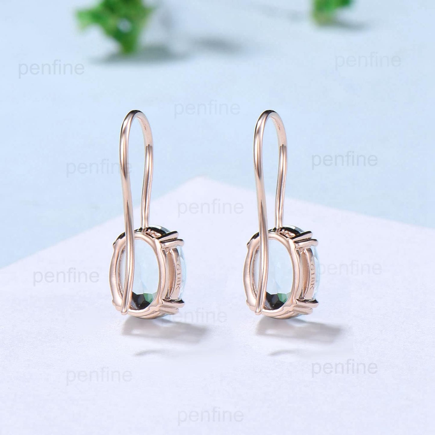 Vintage Oval Natural Aquamarine earrings Stud Earrings March birthstone Solid 14k 18k rose  gold minimalist aquamarine earrings for Women - PENFINE