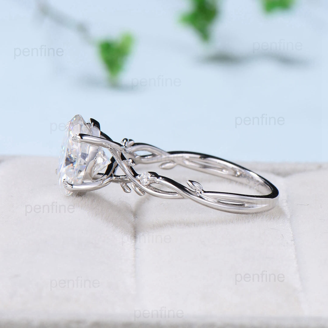 3 Carat Oval Cut Moissanite ring Nature Inspired Moissanite Engagement Ring Branch Leaf Vine Wedding Ring Unique Twig Promise Ring For Women - PENFINE