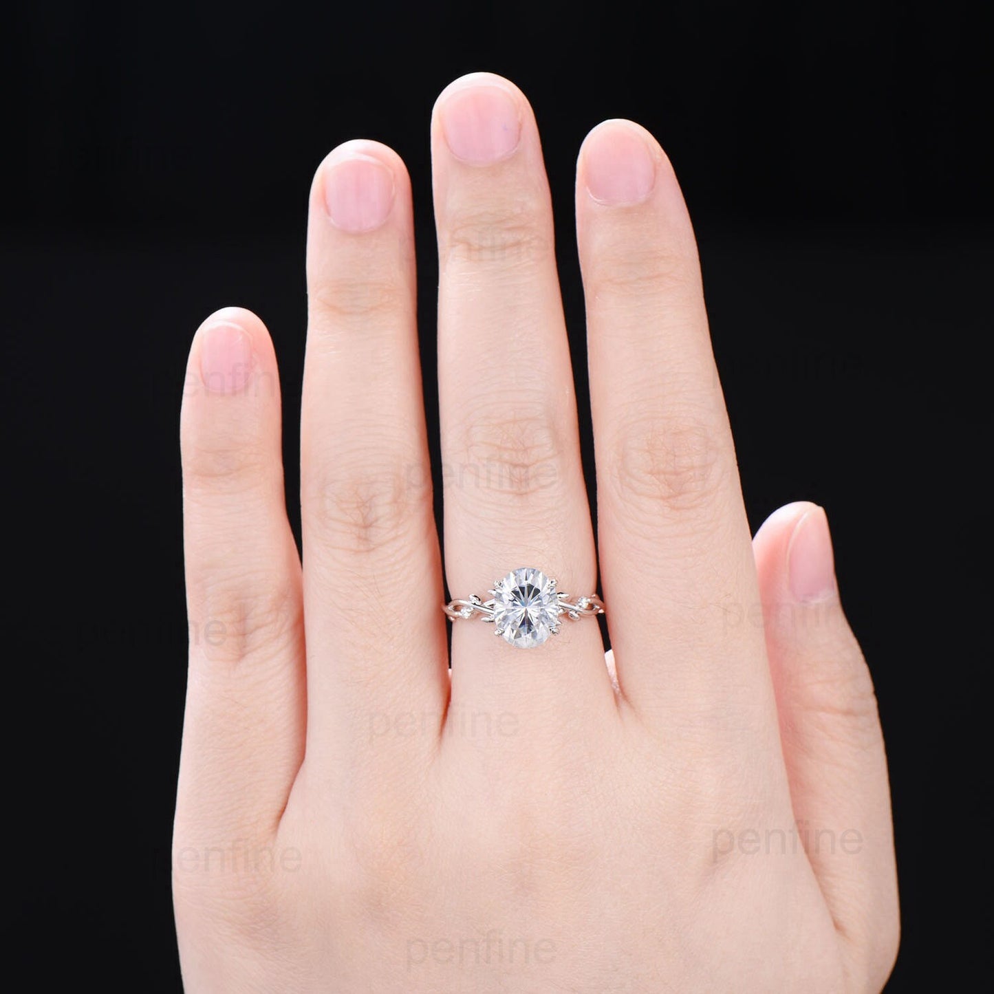 3 Carat Oval Cut Moissanite ring Nature Inspired Moissanite Engagement Ring Branch Leaf Vine Wedding Ring Unique Twig Promise Ring For Women - PENFINE