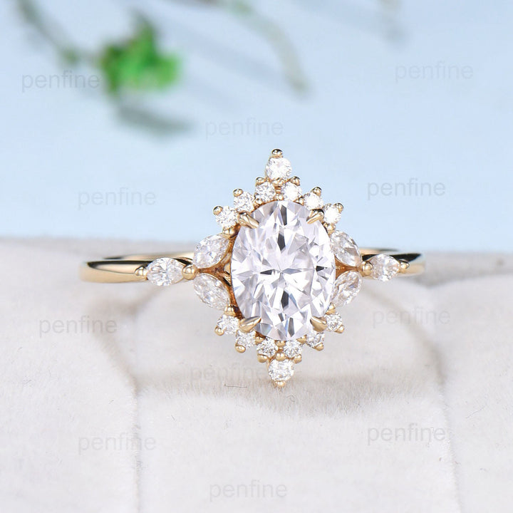 Vintage 1.5 Carat VVS-D Oval Lab Grown Diamond Engagement Ring Halo Diamond Certificate Engagement Ring Unique Marquise Diamond Wedding Gift - PENFINE