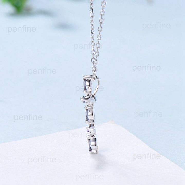 Cross Pendant Necklace Alexandrite Flower Amethyst Necklace Cross Jesus Retro Vintage Cross Pendant White Gold Anniversary gift for women - PENFINE