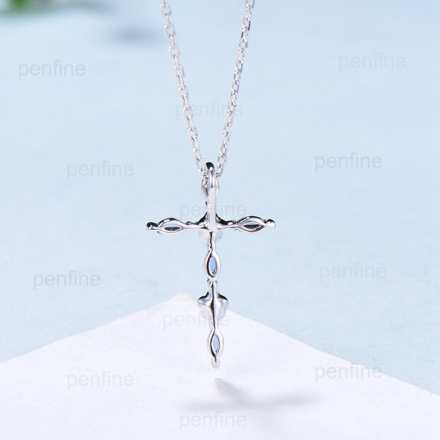 Cross Pendant Necklace Alexandrite Flower Amethyst Necklace Cross Jesus Retro Vintage Cross Pendant White Gold Anniversary gift for women - PENFINE