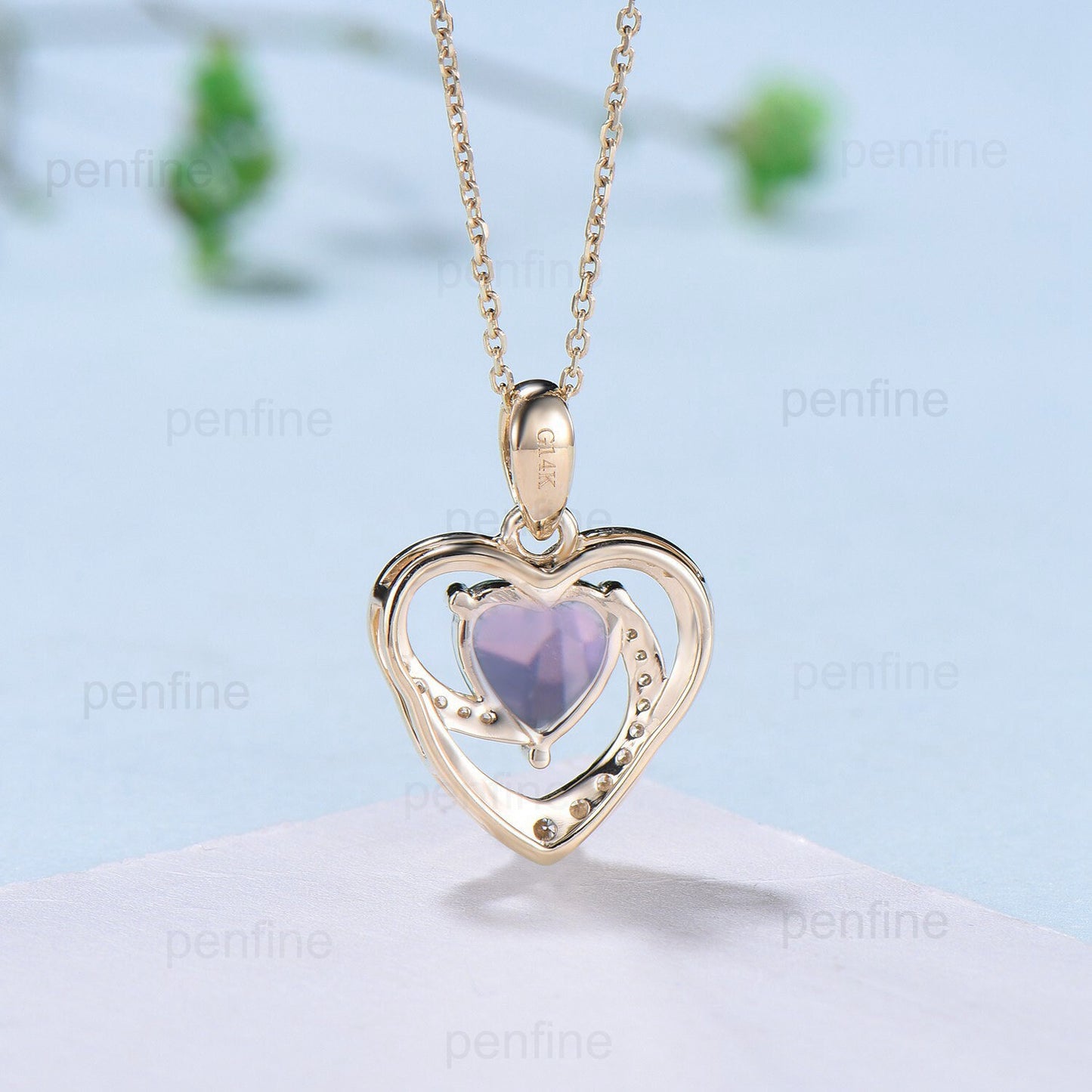 Vintage Heart Shaped Lavender Amethyst Necklace Unique Retro Pendant Purple Necklace Floral Forever Pendant Natural Pendant Anniversary gift - PENFINE