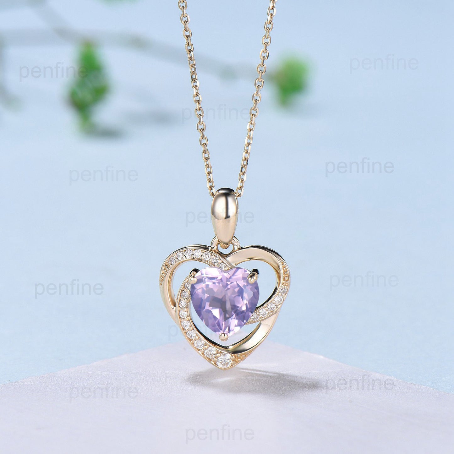 Vintage Heart Shaped Lavender Amethyst Necklace Unique Retro Pendant Purple Necklace Floral Forever Pendant Natural Pendant Anniversary gift - PENFINE