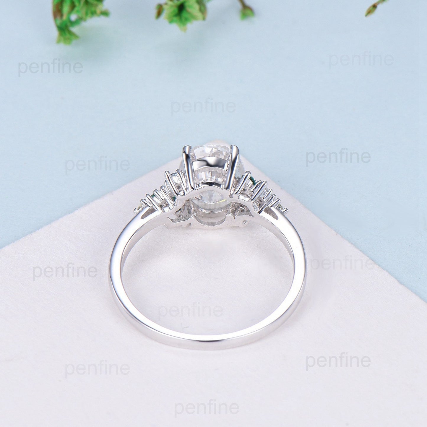 2 Carat Oval Moissanite Engagement Ring Vintage Unique Snowdrift Emerald Wedding Ring for Women Multi-stone topaz peridot anniversary ring - PENFINE