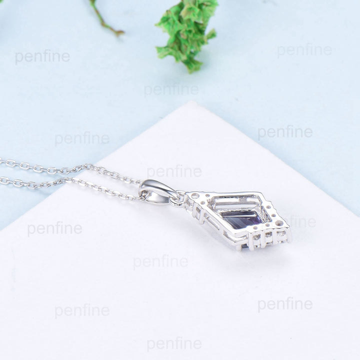 Vintage 1.5CT Kite Cut Smoky Quartz Necklace Silver White Gold Brown Stone Pendant Necklace Anniversary Gift for Women - PENFINE