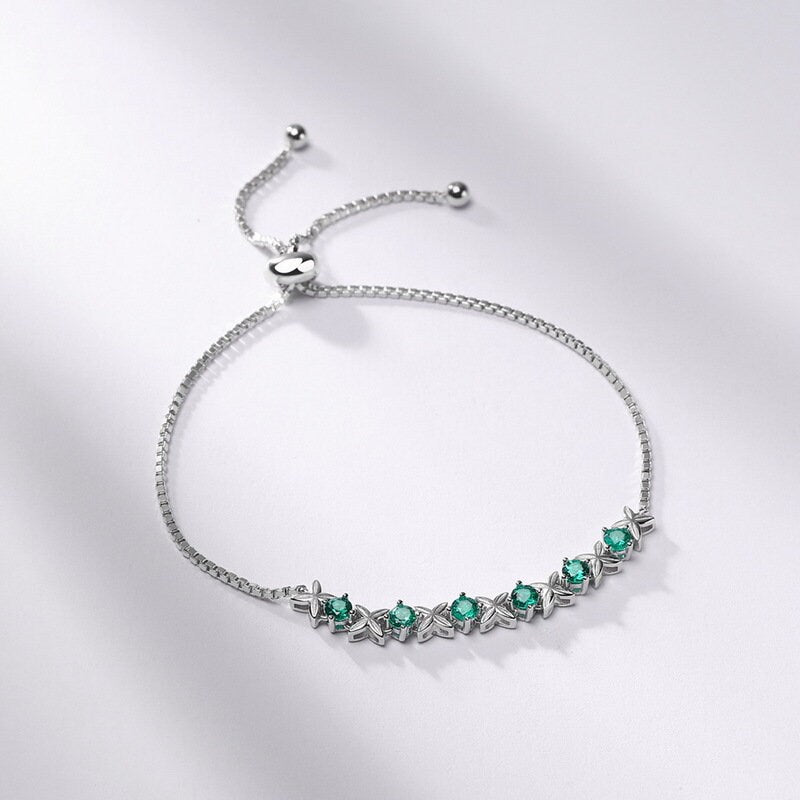 Lab emerald bracelet twig green crystal leaves bracelet unique silver white gold nature inspired Stackable Bracelet Women anniversary gift - PENFINE