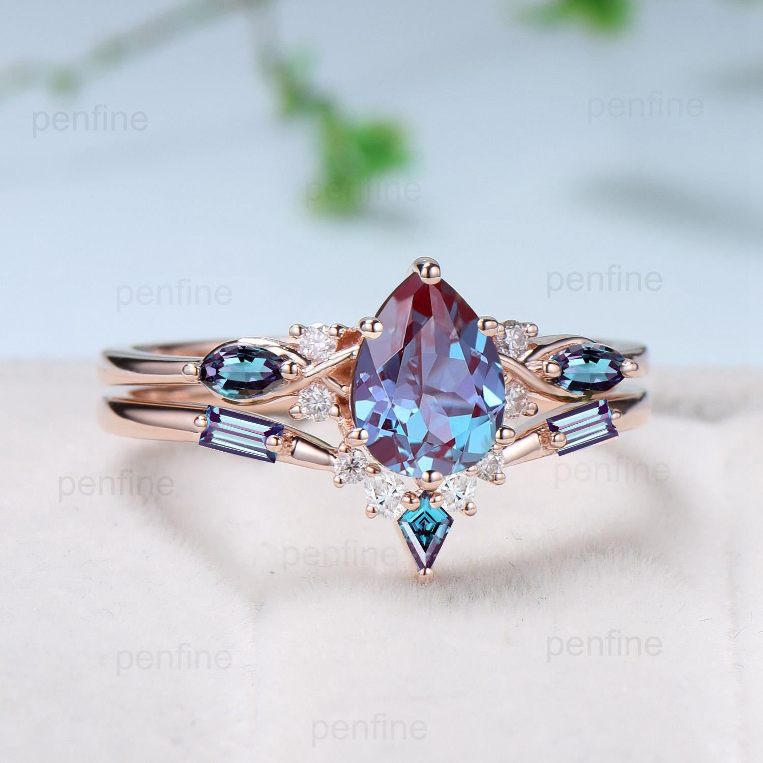 June birthstone ring, alexandrite braild ring, color outlet changing gemstone ,round cut, solid silver