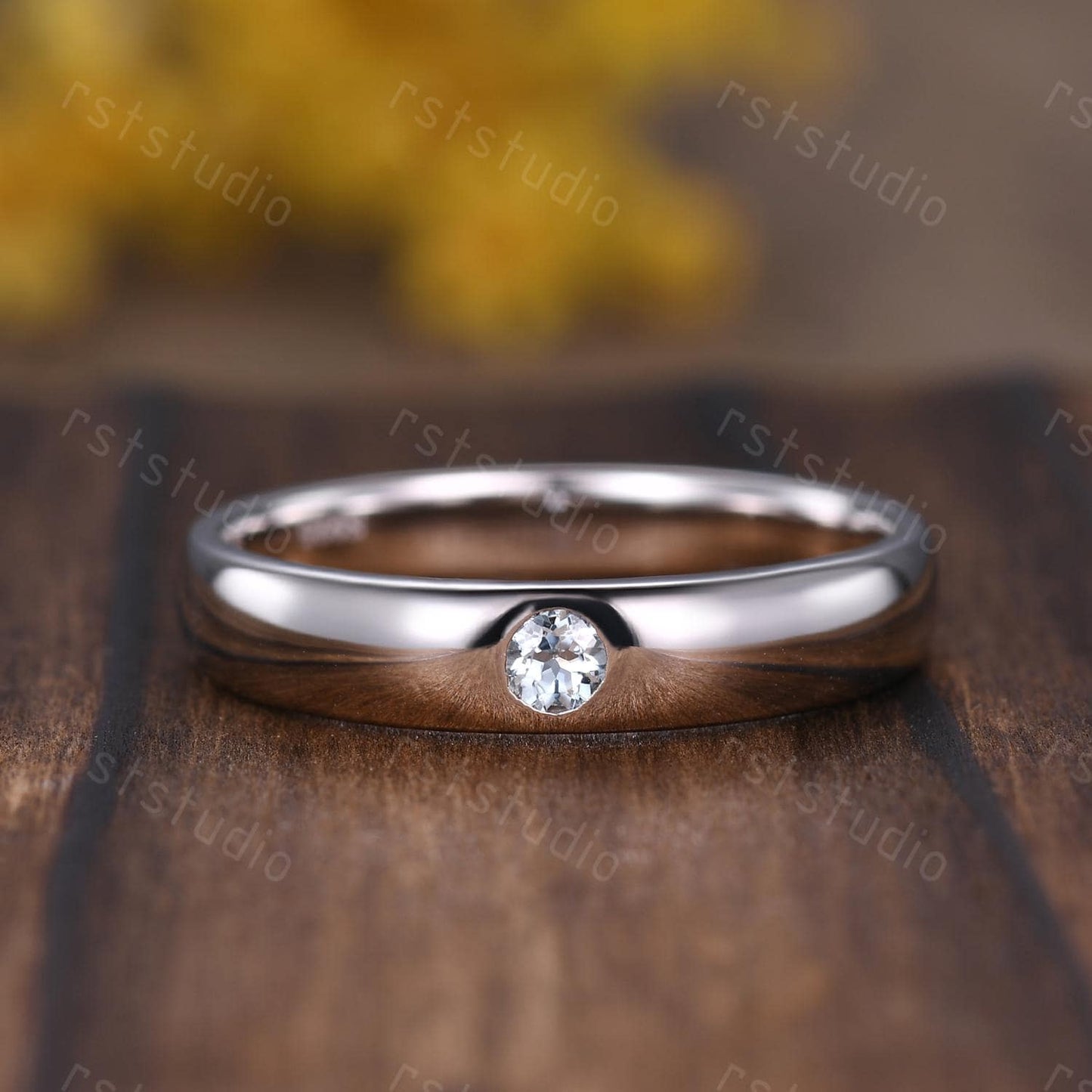 Aquamarine Wedding Ring: Round Cut Sterling Silver Promise Ring