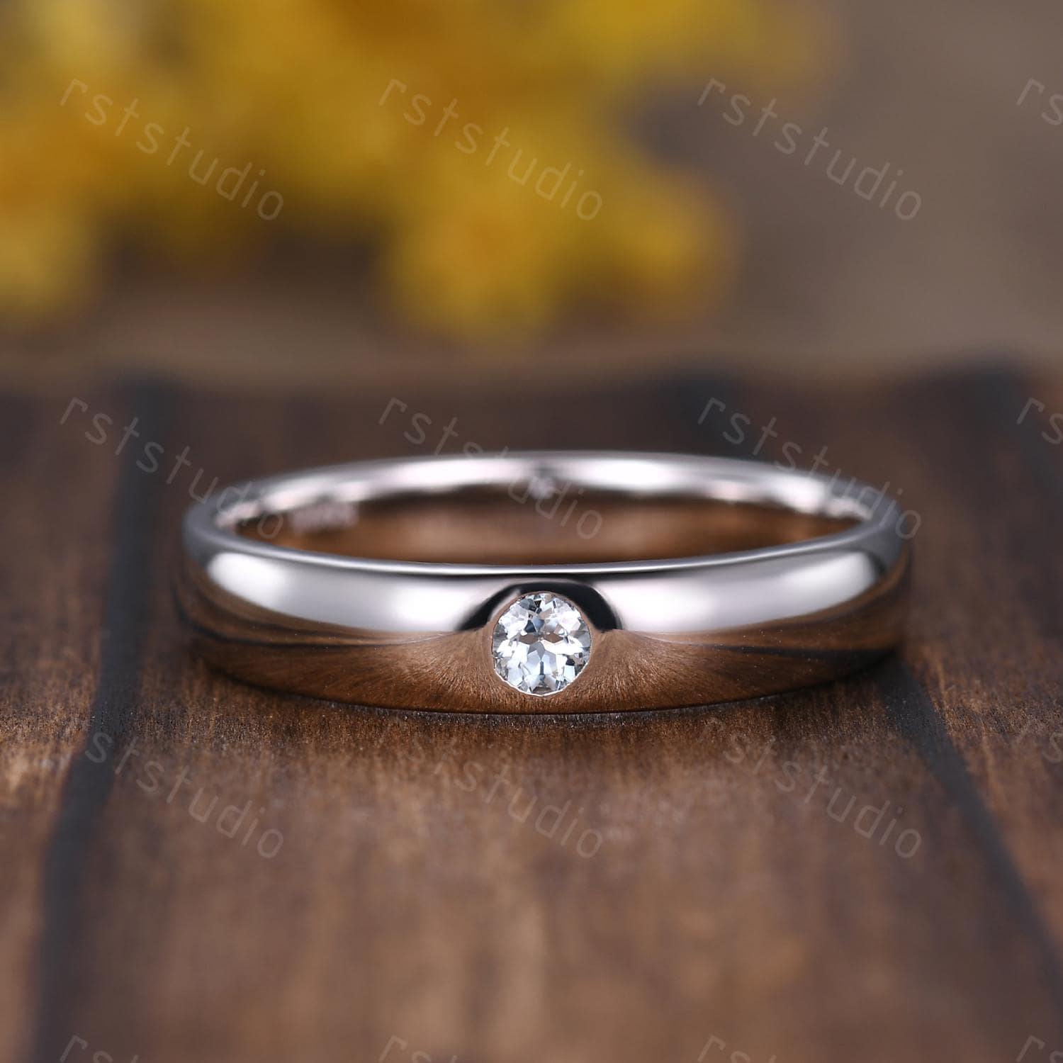 Aquamarine Wedding Ring: Round Cut Sterling Silver Promise Ring