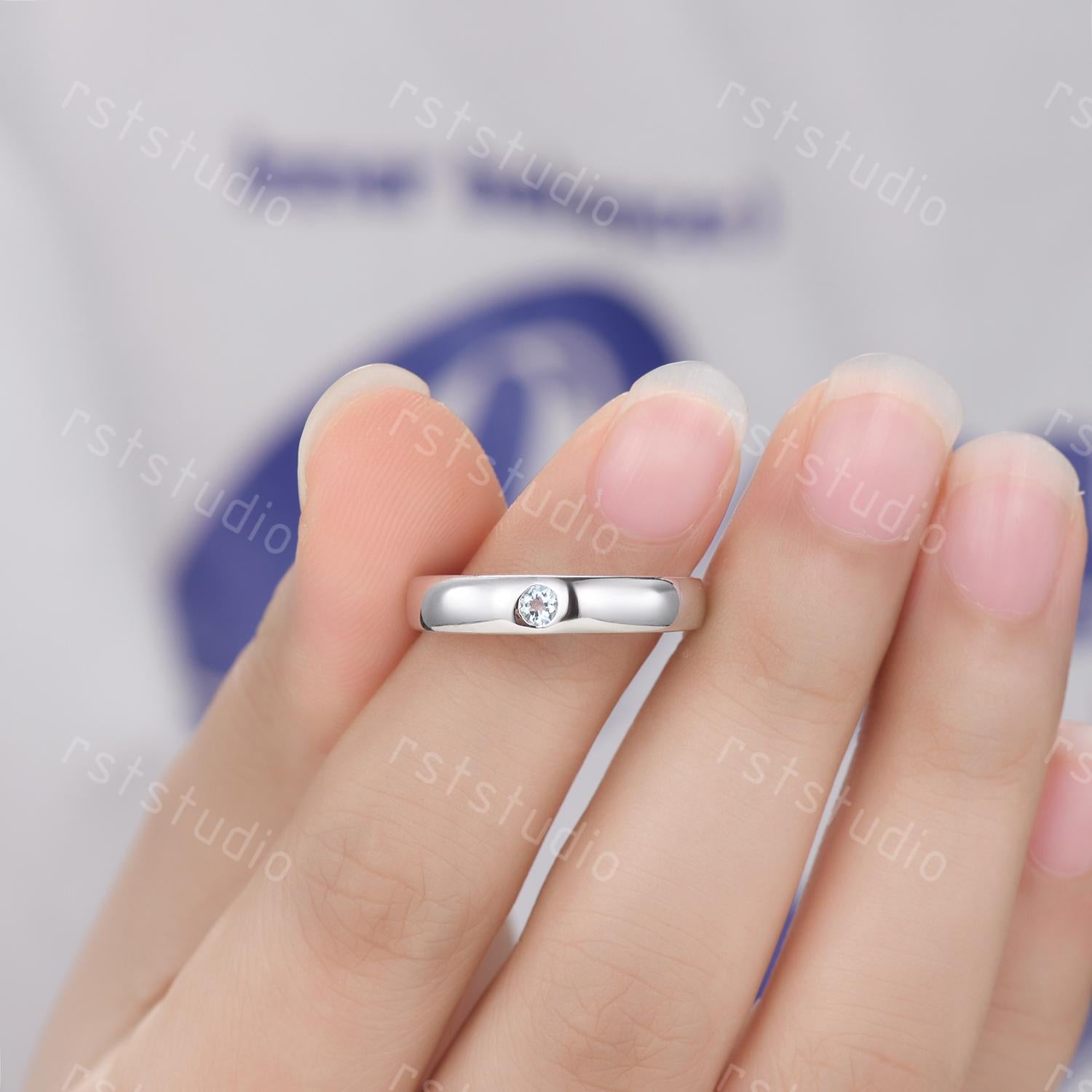 Aquamarine Wedding Ring: Round Cut Sterling Silver Promise Ring
