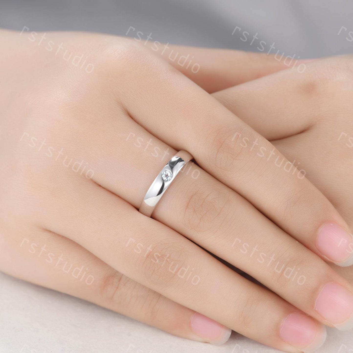 Aquamarine Wedding Ring: Round Cut Sterling Silver Promise Ring