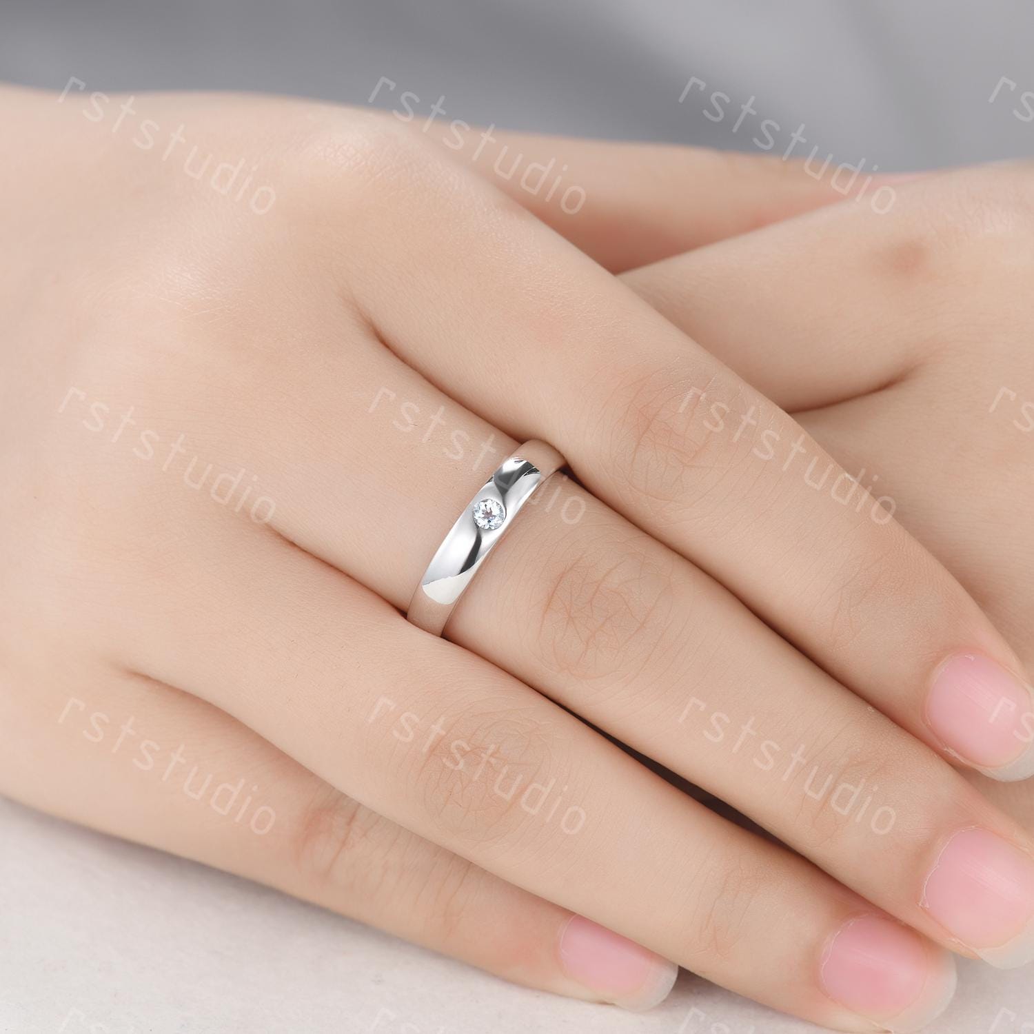 Aquamarine Wedding Ring: Round Cut Sterling Silver Promise Ring