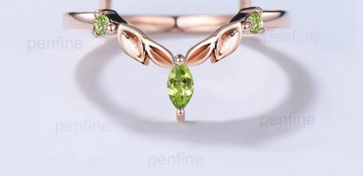 Vintage Citrine Peridot Wedding Band Ring Ladies Wedding Ring Women Unique Enhancer Stacking Bridal Matching Ring Rose Gold Anniversary Gift - PENFINE