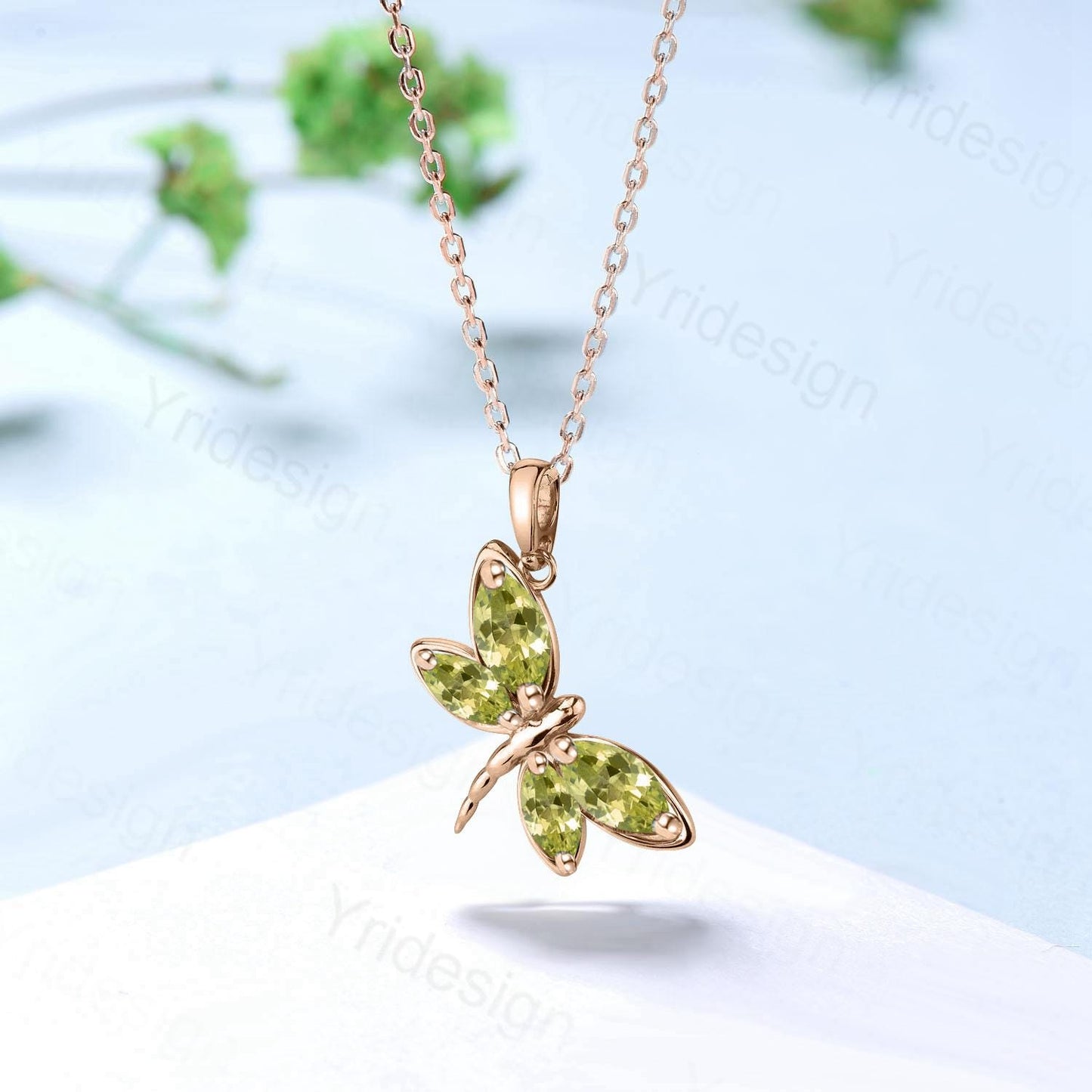 Unique Butterfly Pendant Necklace Vintage Peridot Necklace Cute Marquise Peridot Pendant for Women August Birthstone Handmade Proposal Gifts - PENFINE