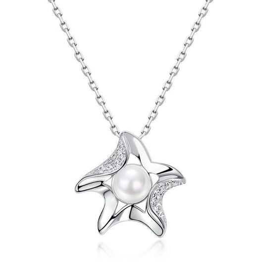 Vintage Starfish Pendant Necklace Unique Pearl Necklace Silver White Gold Cute Necklace for daughter Anniversary gift - PENFINE