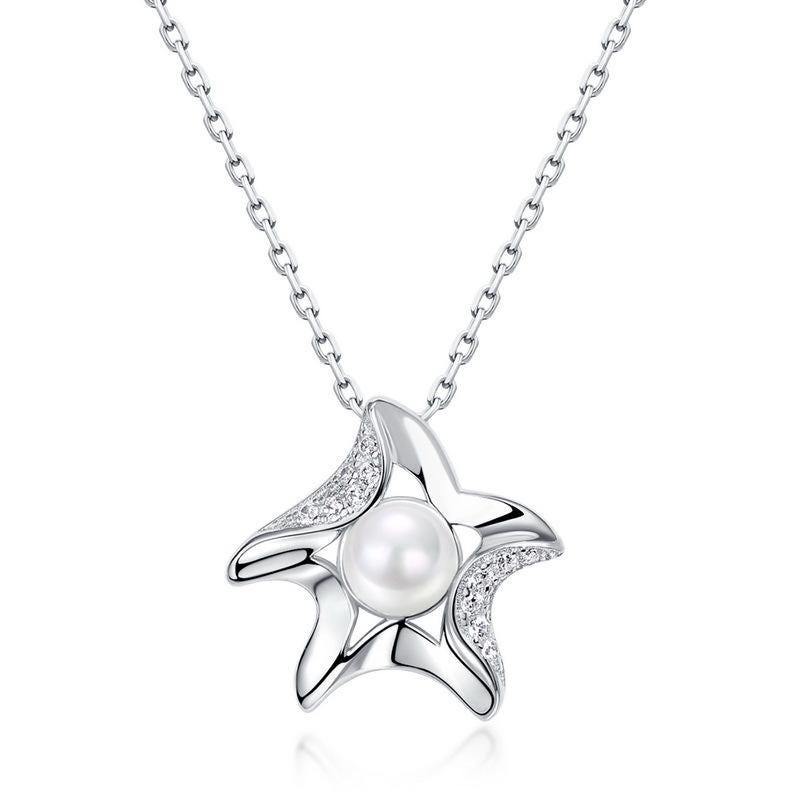 Vintage Starfish Pendant Necklace Unique Pearl Necklace Silver White Gold Cute Necklace for daughter  Anniversary gift - PENFINE