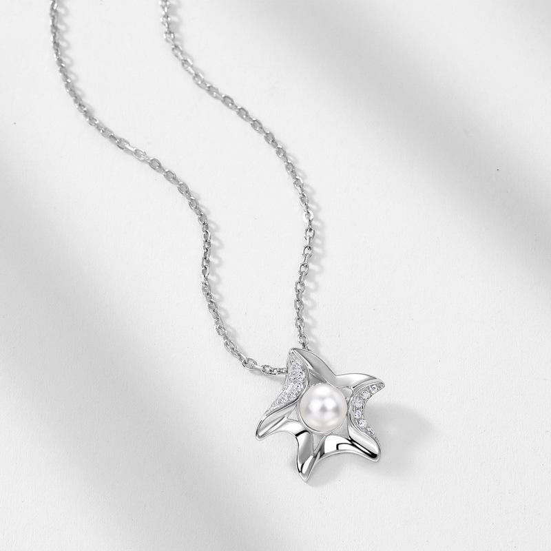 Vintage Starfish Pendant Necklace Unique Pearl Necklace Silver White Gold Cute Necklace for daughter  Anniversary gift - PENFINE