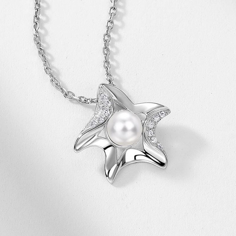 Vintage Starfish Pendant Necklace Unique Pearl Necklace Silver White Gold Cute Necklace for daughter  Anniversary gift - PENFINE