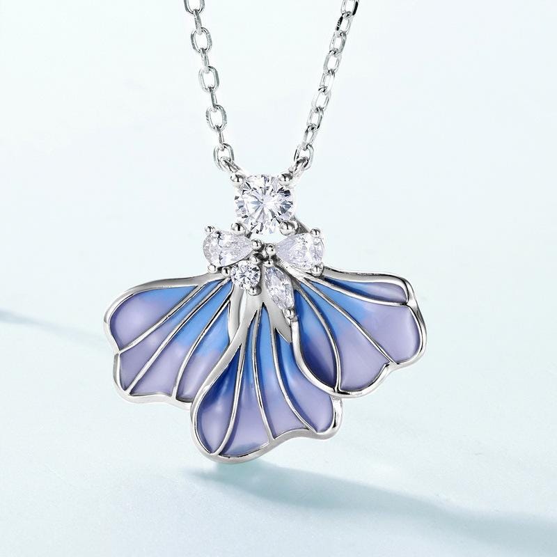 Unique blue iris pendant necklace enamel clavicle pendant silver 14k 18k gold Personalized pendant women Valkyrie Necklace - PENFINE