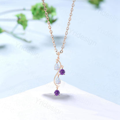 Unique Pear Shaped Opal Pendant Necklace Women Alternative Amethyst fire opal necklace Vintage Snake Willow Dream Catcher Promise Gift - PENFINE