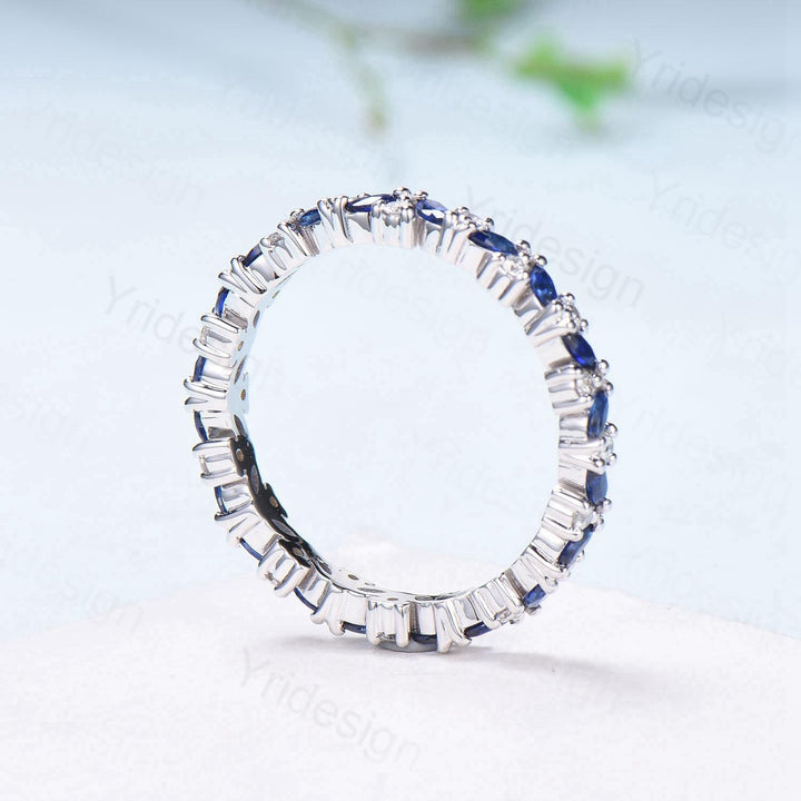 Full Eternity Sapphire Wedding band women rose gold marquise cut wedding band Matching Stacking Promise 14k white gold anniversary ring - PENFINE