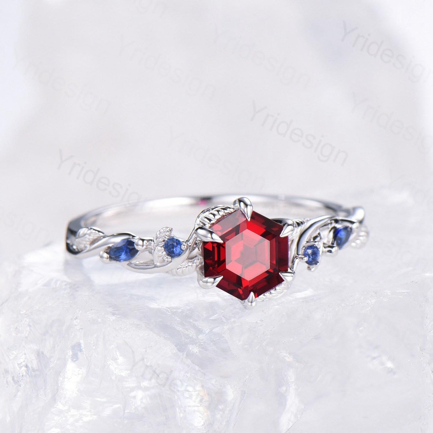 Nature Inspired Red Ruby Engagement Ring Unique Twig  Lab Ruby Sapphire Wedding Ring Branch Promise Ring Handmade Proposal Gifts for Women - PENFINE