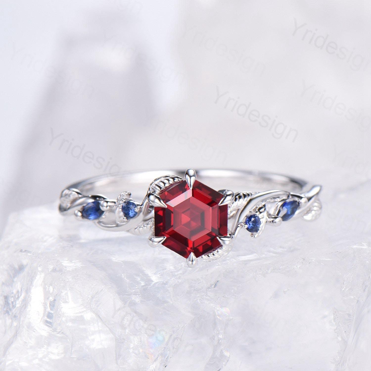 Nature Inspired Red Ruby Engagement Ring Unique Twig  Lab Ruby Sapphire Wedding Ring Branch Promise Ring Handmade Proposal Gifts for Women - PENFINE