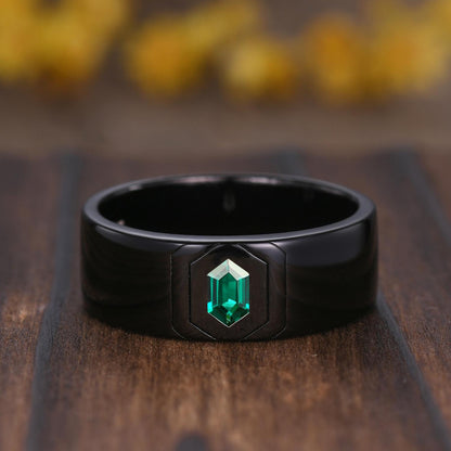 Gothic Emerald Wedding Ring Set: Black Gold Promise Rings