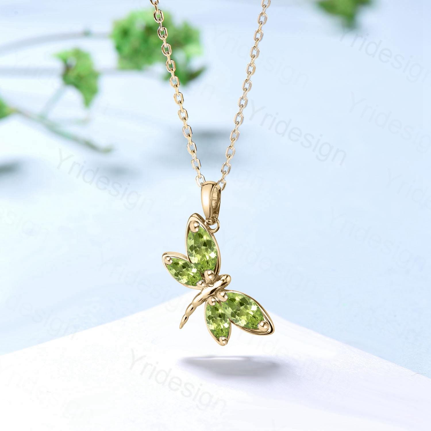 10k Topaz & good Peridot Butterfly Pendant Necklace