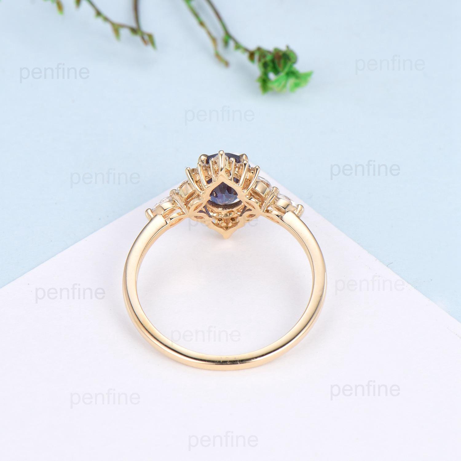 Vintage salt and pepper diamond engagement ring 14k rose gold marquise cut diamond cluster ring unique promise ring anniversary gift for Her - PENFINE