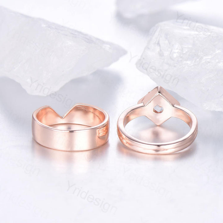 Couples ring set rose gold princess cut moissanite wedding ring set men and women His Hers engagement ring vintage style Promise gift - PENFINE