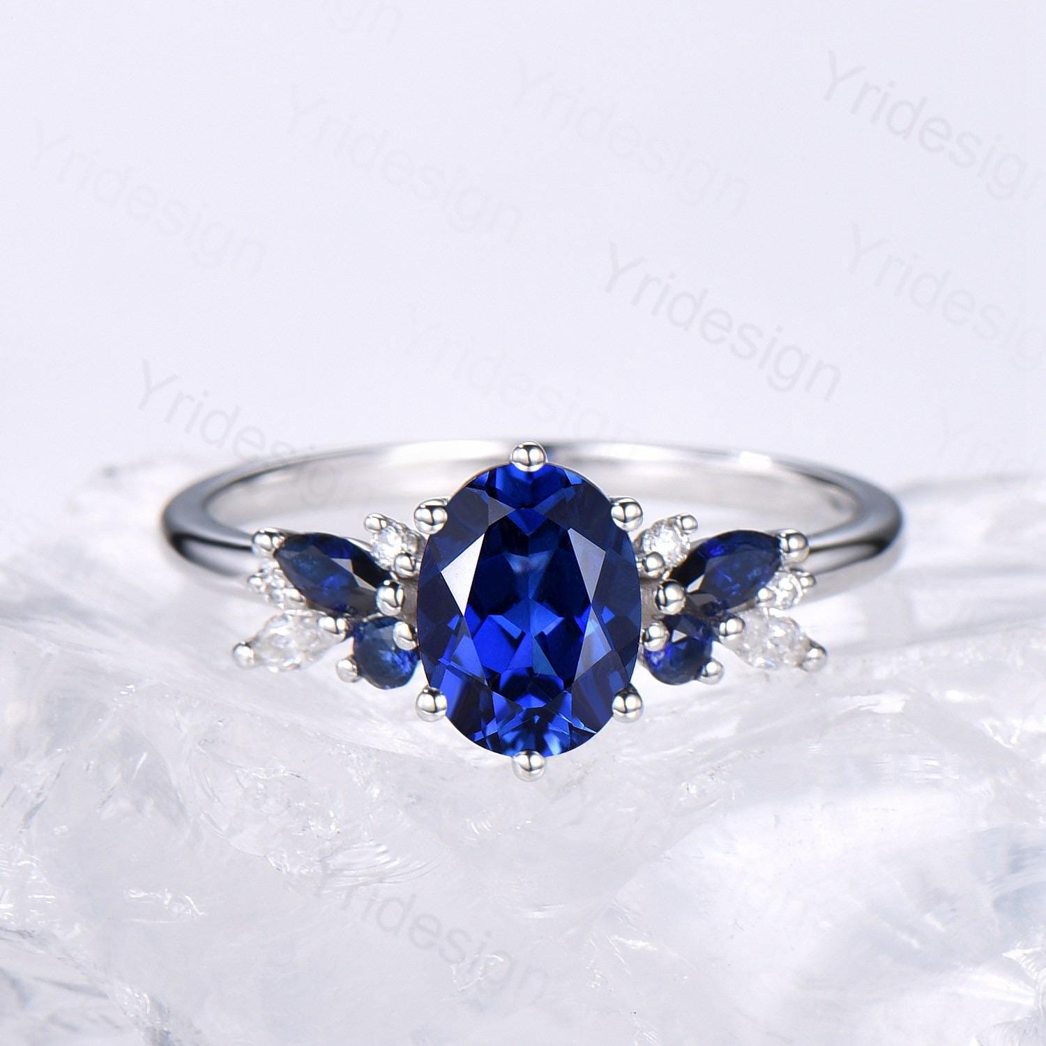 SOLID 10K WHITE GOLD SAPPHIRE AND order DIAMOND RING