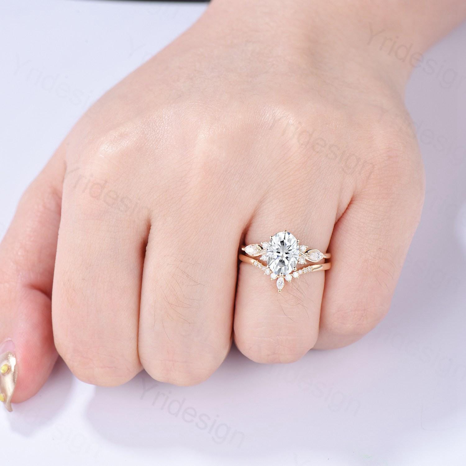 2 carat Moissanite outlet Ring Set white and rose gold - size 7.5