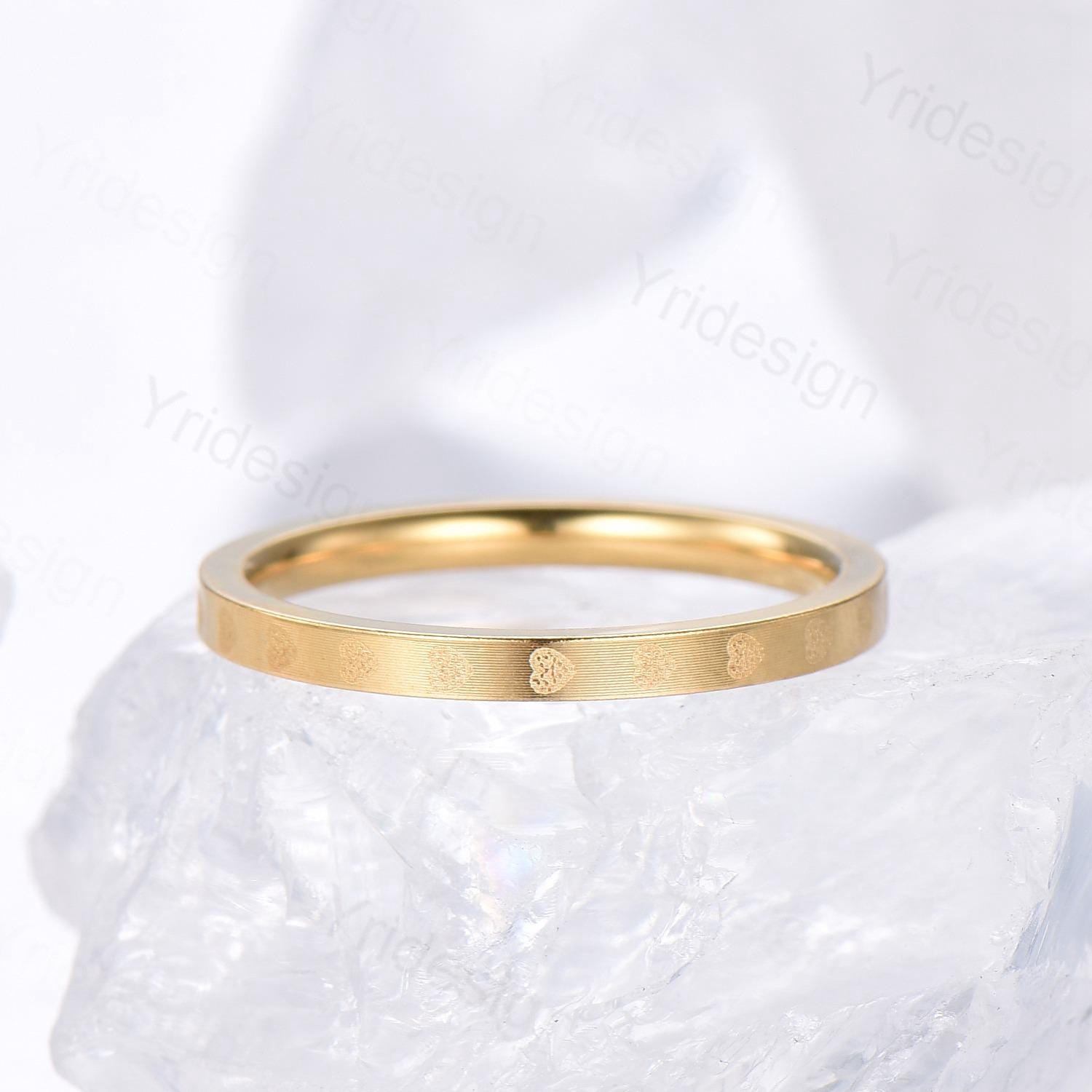 Dainty Brushed Finished Wedding Ring Women Minimalist Brushed Heart Symbol Wedding Band Cute Tension Design Elegant Vintage Stacking Band - PENFINE