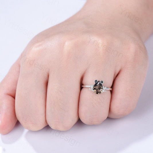 Vintage Frog smoky quartz engagement ring Animal inspired pear shaped brown quartz wedding ring for women dainty anniversary ring for girl - PENFINE