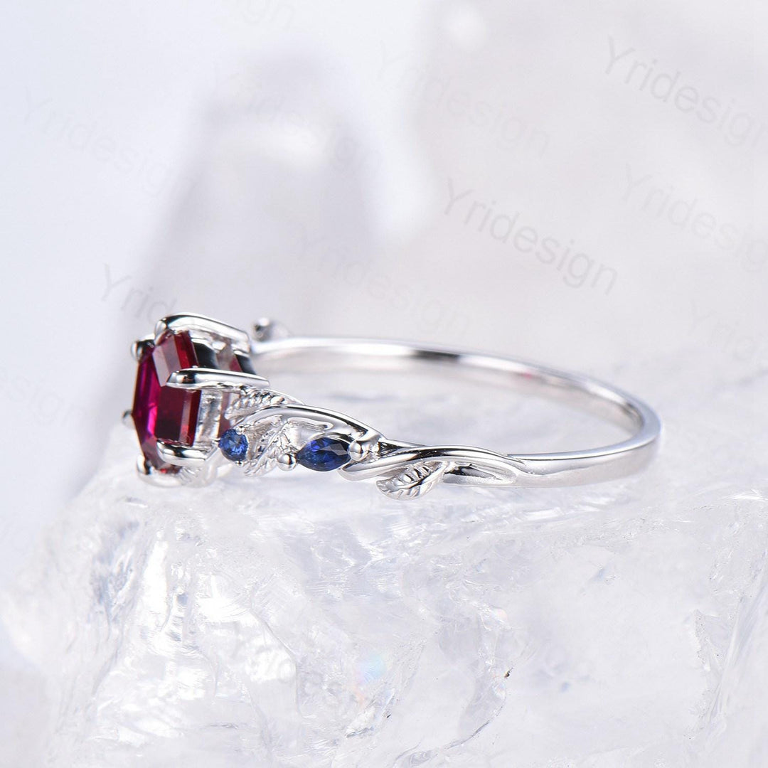 Nature Inspired Red Ruby Engagement Ring Unique Twig  Lab Ruby Sapphire Wedding Ring Branch Promise Ring Handmade Proposal Gifts for Women - PENFINE