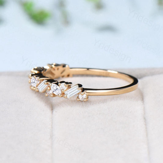 Vintage Moissanite Eternity Wedding Band Women Unique Cluster Baguette Moissanite Stackable Ring Marquise Matching Band Bridal promise gift - PENFINE