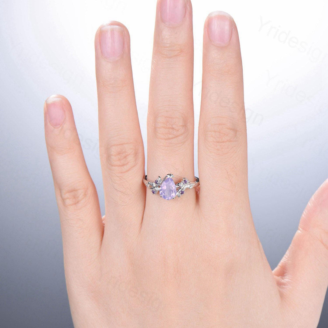 Nature Inspired Lavender Amethyst Engagement Ring: 14K Gold Twig Vine Anniversary Ring - PENFINE