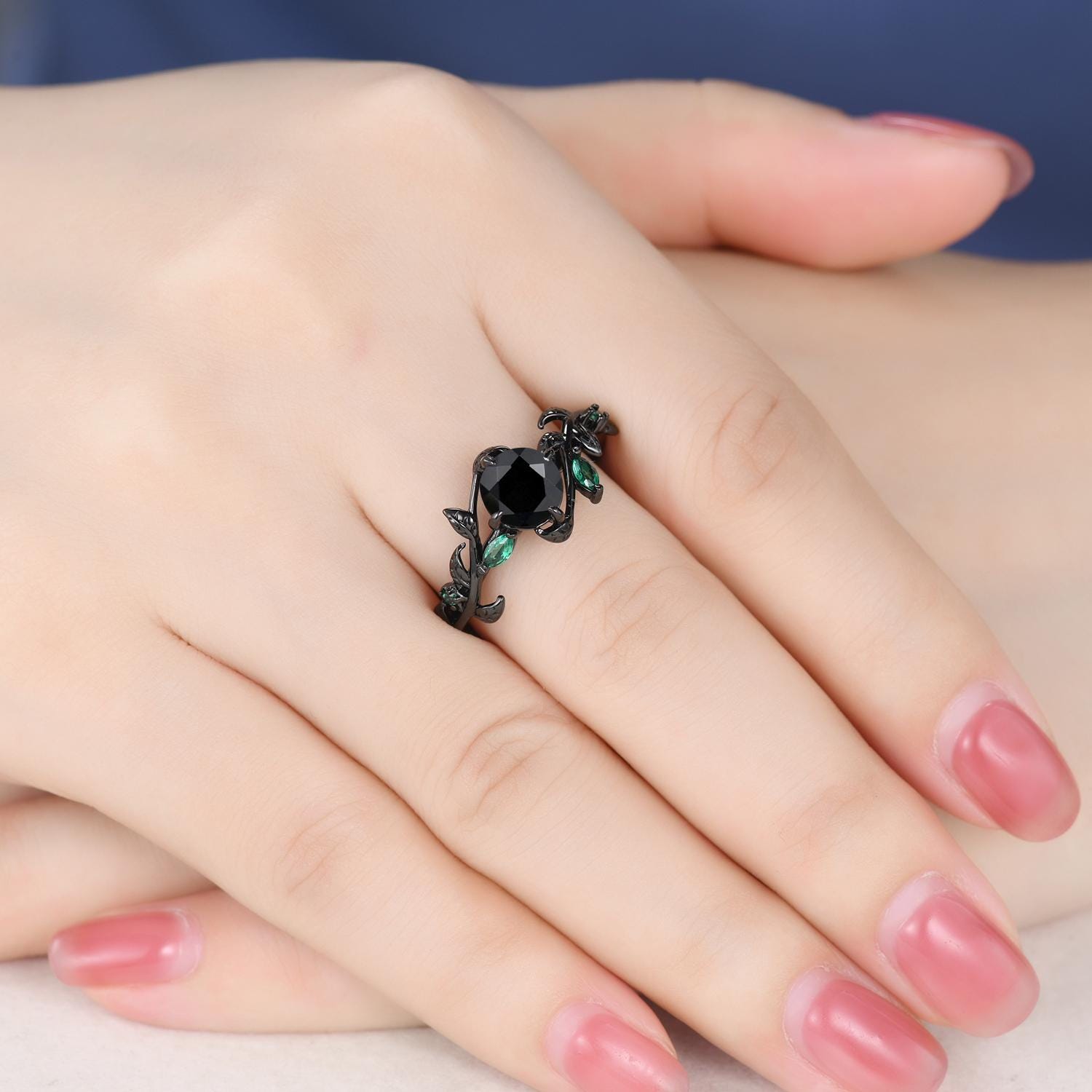Gothic Black Onyx Couples Ring Set: Silver & Black Promise Rings