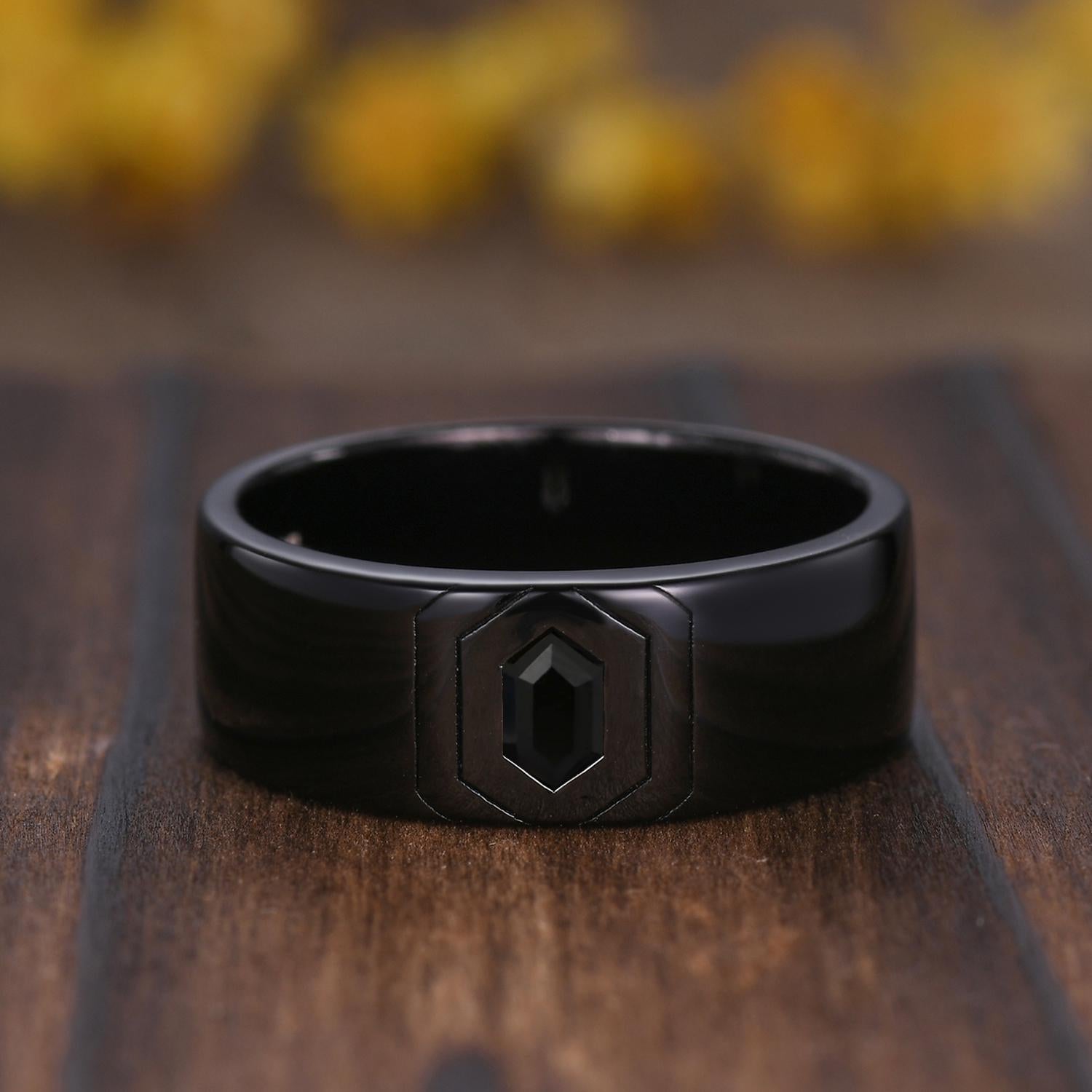 Gothic Black Onyx Couples Ring Set: Silver & Black Promise Rings