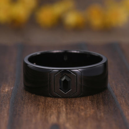 Gothic Black Onyx Couples Ring Set: Silver & Black Promise Rings