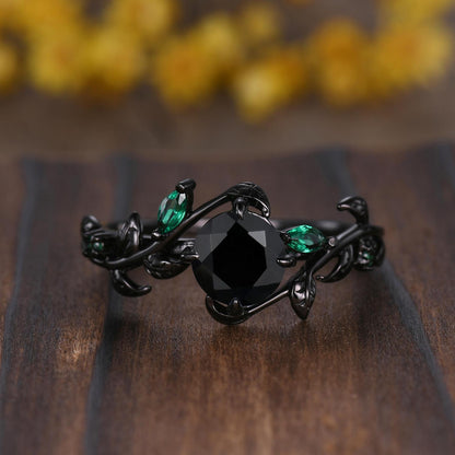 Gothic Black Onyx Couples Ring Set: Silver & Black Promise Rings