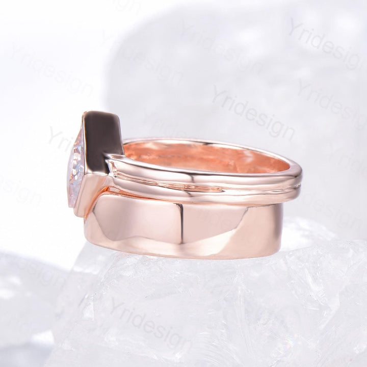 Couples ring set rose gold princess cut moissanite wedding ring set men and women His Hers engagement ring vintage style Promise gift - PENFINE