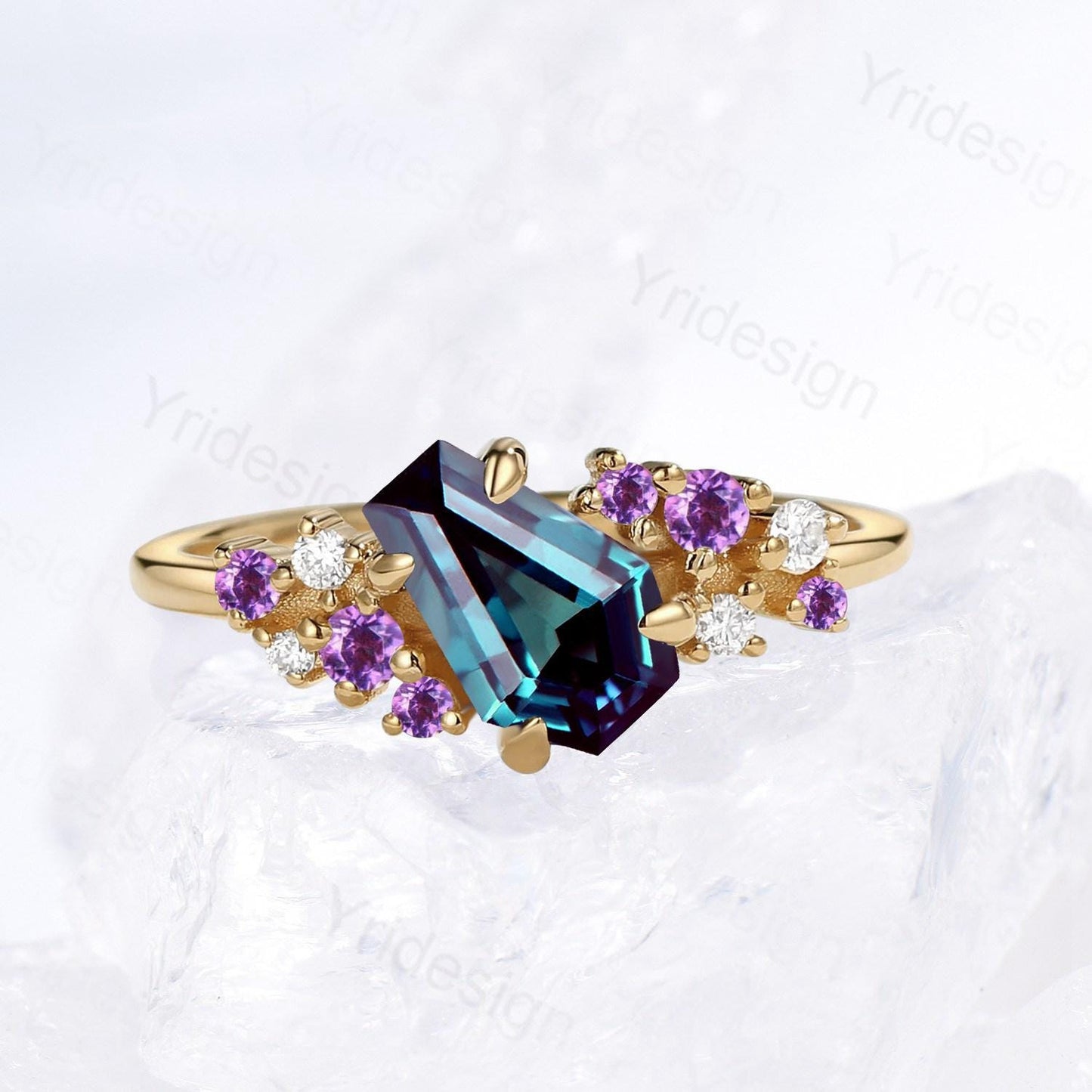 Unique Coffin Alexandrite engagement ring color-change cluster amethyst moissanite anniversary ring for women June birthstone wedding gifts - PENFINE