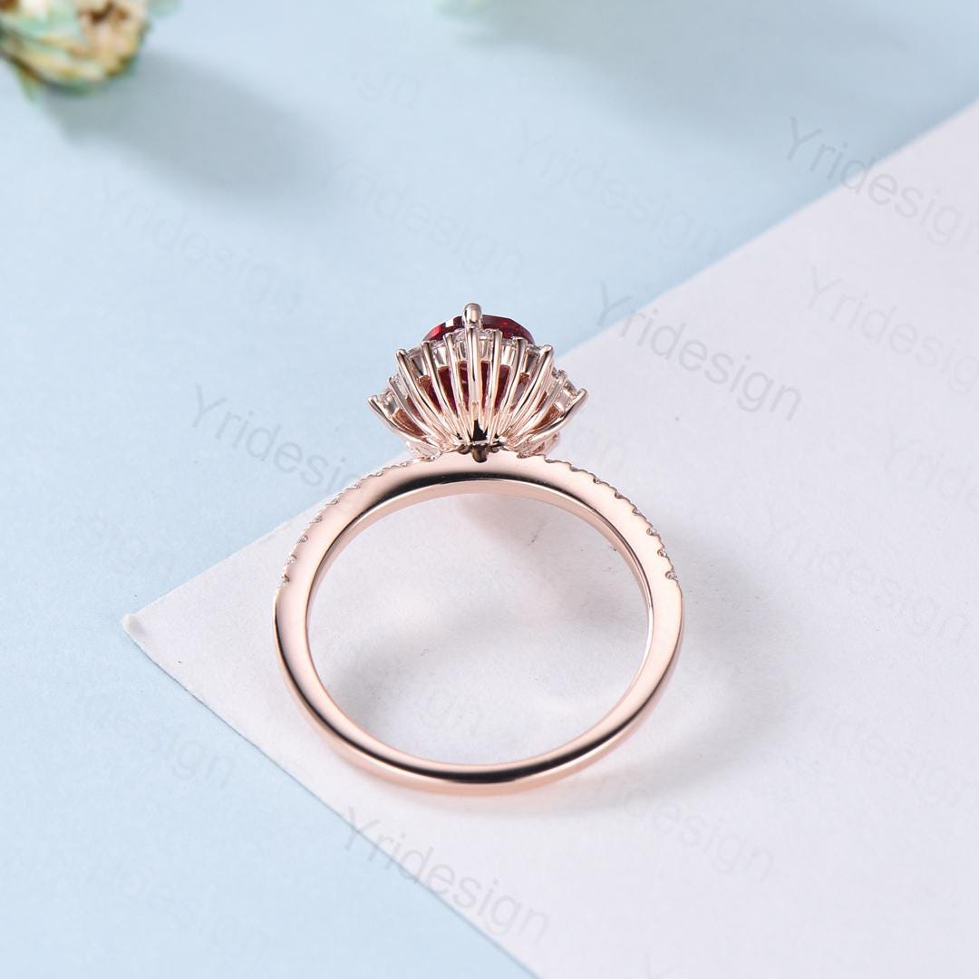 Vintage salt and pepper diamond engagement ring 14k rose gold Retro halo diamond pave set band antique promise ring anniversary gift for Her - PENFINE