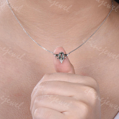 Moss Agate Leaf Vine Pendant Necklace, Nature Inspired