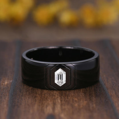 Gothic Moissanite Engagement Ring: 14k Black Gold Leaf Band
