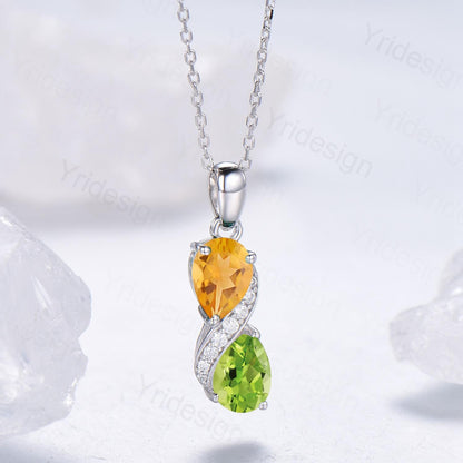 Unique Citrine Peridot Pendant Necklace Women Alternative Moissanite necklace Vintage Snake Promise Gift pear shaped pendant for daughter - PENFINE